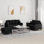vidaXL Ensemble de canapés 3 Pièces avec coussins Noir Tissu