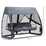 Balancelle de jardin convertible 3 places grand confort : matelas assise dossier  moustiquaire intégrale zippée avec toit   pochette rangement métal époxy polyester gris