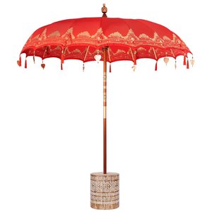 vidaXL Parasol balinais 260 Rouge 210-220 cm Coton et bois massif