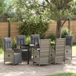 vidaXL Ensemble de salle à manger de jardin de 7 pièces avec coussins en rattan poly gris
