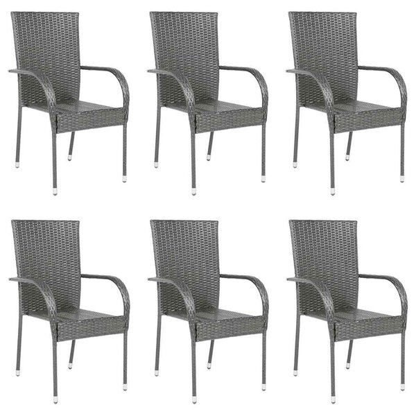 vidaXL Chaises empilables d'extérieur lot de 6 Gris Résine tressée