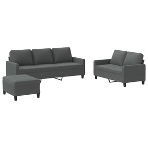 vidaXL Ensemble de canapés 3 Pièces avec coussins Gris foncé Tissu