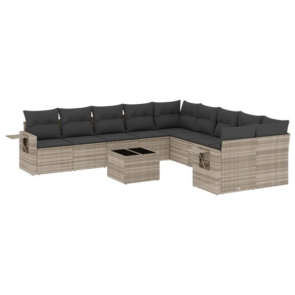 vidaXL Salon de jardin 11 Pièces avec coussins gris clair résine tressée
