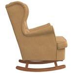 vidaXL Fauteuil à bascule à oreilles en velours marron bois massif