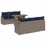 vidaXL Ensemble de canapé de jardin 7 Pièces Gris et bleu marine