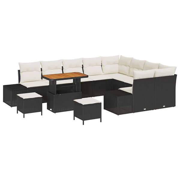 vidaXL Ensemble de canapé de jardin avec coussin 12 Pièces Noir et Crème