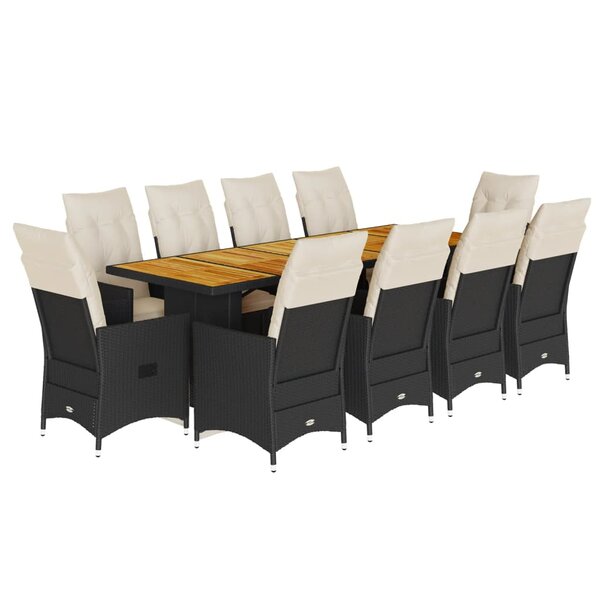 vidaXL Ensemble de bistro de jardin 11 Pièces coussins noir poly rotin