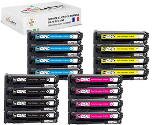 201 - 16 toners compatibles avec hp 201 cf400x 4 noirs 4 cyan 4 magenta 4 jaunes