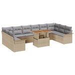 Ensemble de Sofa de Jardin 11 pièces avec Coussins en Rattan Poly Beige