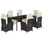 vidaXL Ensemble à manger de jardin coussins 7Pièces Noir Résine tressée