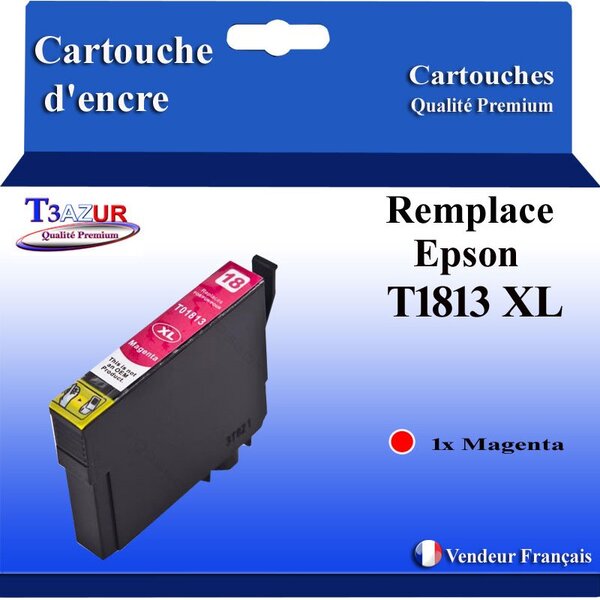 T3AZUR- Cartouche Compatible avec Epson 18XL 18 XL remplace Expression Home XP-205 XP-215 XP-305 XP-312 XP-315 XP-322 XP-325 XP-405 XP-412 XP-415 XP-422 XP-425 Magenta