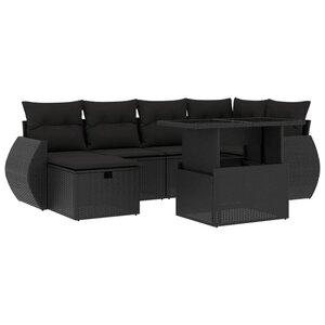 vidaXL Salon de jardin 7 Pièces avec coussins noir résine tressée