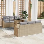 vidaXL Ensemble de canapé de jardin 7 pièces avec coussins - Rattan poly beige