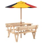 vidaXL Table de pique-nique pour 4 enfants avec parasol bois de sapin