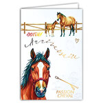 69-3126 Carte Anniversaire Animaux Cheval Jument Poulain Poney pour Cavalier Cavalière Peinture Aquarelle -Finitions Dorure Or Doré + Gaufrage en Relief +1 Enveloppe Format 12x17cm -Fabriqué en Europe