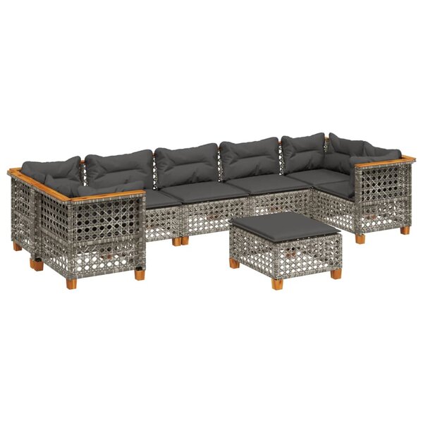 vidaXL Salon de jardin 8 Pièces avec coussins gris résine tressée