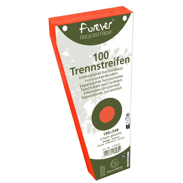 Paquet 100 Fiches Intercalaires Trapézoïdales Unies Perforées Forever - 105x240mm - Orange - X 6 - Exacompta