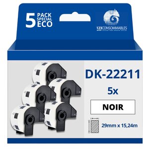 Pack de 5 Rouleaux Étiquettes compatible BROTHER DK-22211 - Largeur 29 mm x 15 24 m