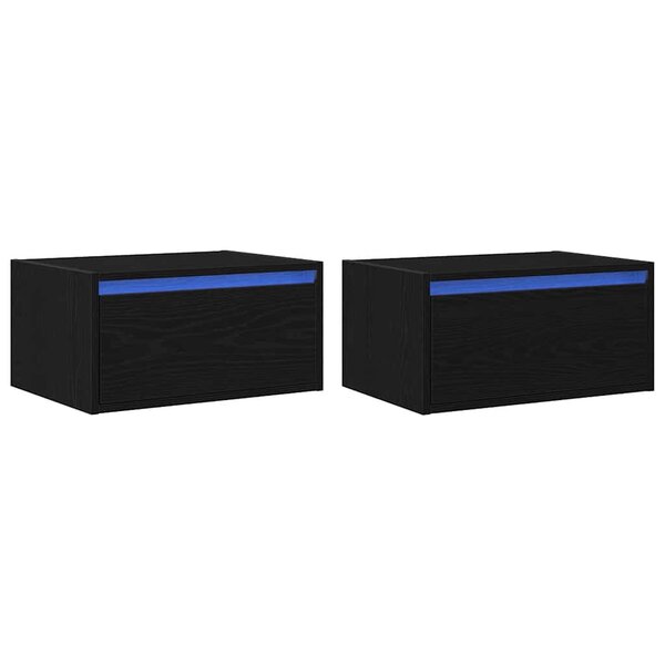 vidaXL Tables de chevet murales avec lumières LED 2 Pièces chêne noir