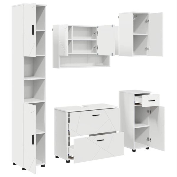 vidaXL Ensemble de mobilier de salle de bain avec tiroir 5 Pièces Blanc