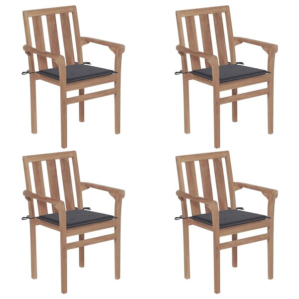 vidaXL Chaises de jardin empilables avec coussins lot de 4 Teck solide