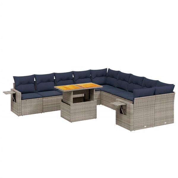 vidaXL Salon de jardin 11 Pièces avec coussins gris résine tressée