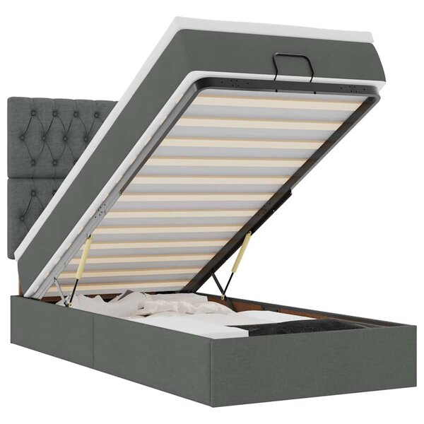 vidaXL Cadre de lit ottoman avec matelas gris foncé 100x200 cm tissu