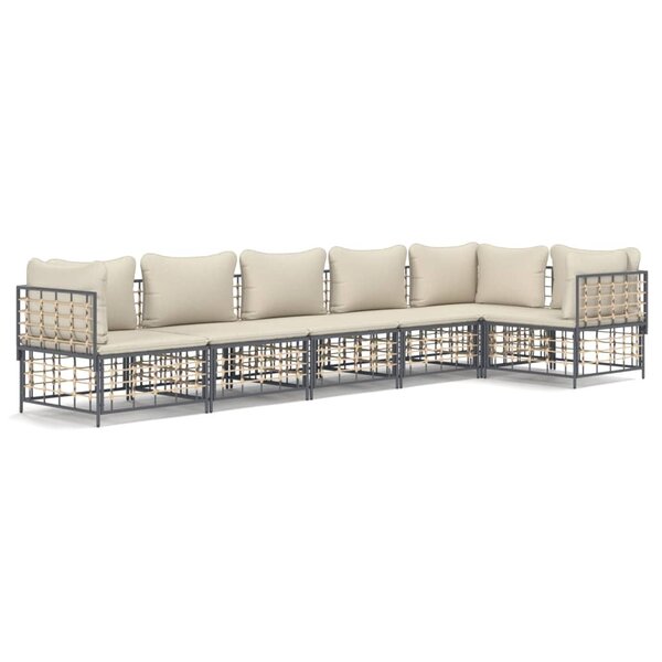 vidaXL Salon de jardin 6 Pièces avec coussins anthracite résine tressée
