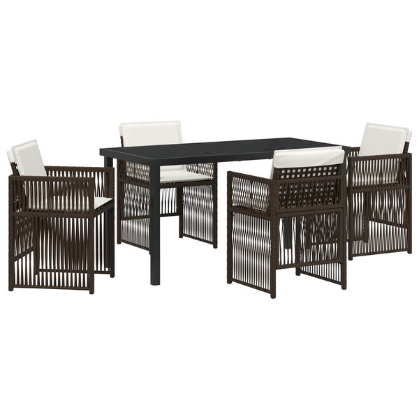 Ensemble de salle à manger de jardin 5 pièces vidaXL avec coussins Marron en Poly Rotin