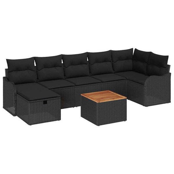 vidaXL Ensemble de canapé de jardin avec coussin 8 Pièces Noir polyrotin
