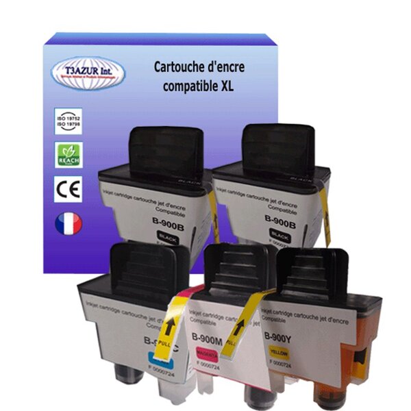 T3AZUR- Lot de 5 Cartouches compatibles avec Brother LC900 (Noir+Couleur)  -T3AZUR