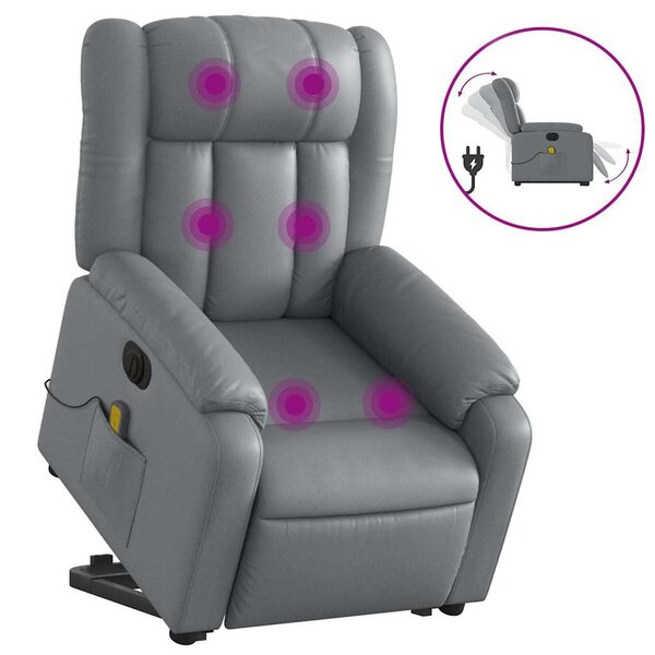 vidaXL Fauteuil inclinable de massage électrique gris similicuir