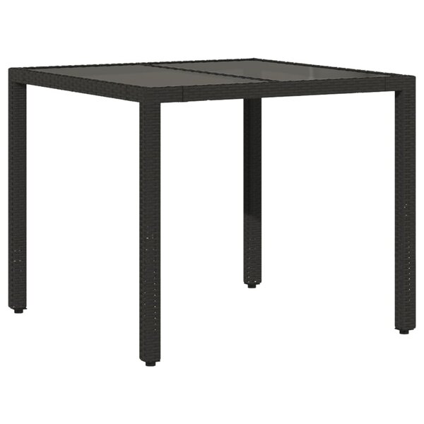 vidaXL Table de jardin dessus en verre Noir 90x90x75 cm Résine tressée