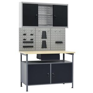 vidaXL Établi avec 3 panneaux muraux et 1 armoire