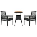 vidaXL Ensemble de Salle à Manger de Jardin de 3 Pièces Noir Poly Rattan