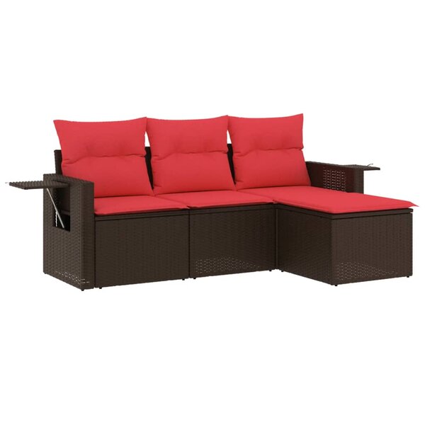 vidaXL Salon de jardin 4 Pièces avec coussins marron résine tressée