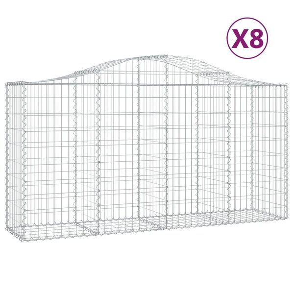 vidaXL Paniers à gabions arqués 8 Pièces 200x50x100/120 cm fer galvanisé