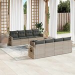 vidaXL Salon de jardin 9 Pièces avec coussins gris clair résine tressée