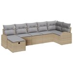 vidaXL Ensemble de Canapé de Jardin 7 Pièces avec Coussins Beige en Poly Rattan