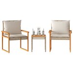 vidaXL Ensemble de bistro et coussins 3 Pièces mélange beige rotin acacia