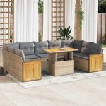 vidaXL Salon de jardin avec coussins 10Pièces beige résine tressée acacia