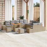 Canapé de jardin vidaXL de 13 pièces avec coussins Beige Poly Rotin