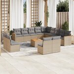 vidaXL Salon de jardin et coussins 14 Pièces mélange beige résine tressée