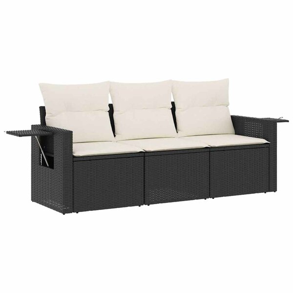 vidaXL Salon de jardin 3 Pièces avec coussins noir résine tressée