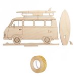 Silhouette bois à customiser 20 x 14 cm - Camping-car + masking tape doré à paillettes 5 m