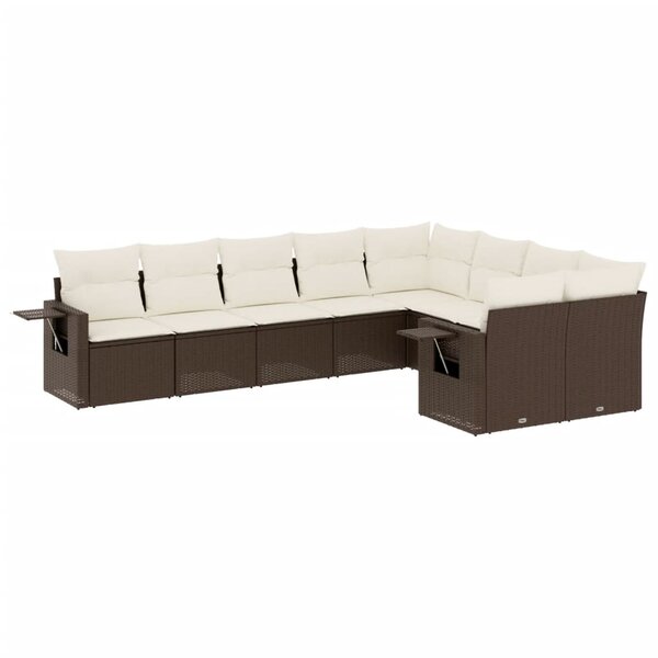 vidaXL Salon de jardin avec coussins 9 Pièces marron résine tressée