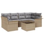 vidaXL Ensemble de Canapé de Jardin 7 Pièces avec Coussins Beige Poly Rattan