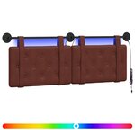vidaXL Tête de lit suspendue Avec lumière LED Brun Brillant PU antique