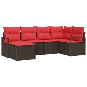 vidaXL Ensemble de canapé de jardin avec coussin 6 Pièces Marron et rouge