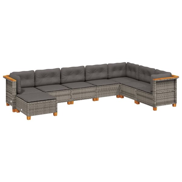 vidaXL Salon de jardin 8 Pièces avec coussins gris résine tressée